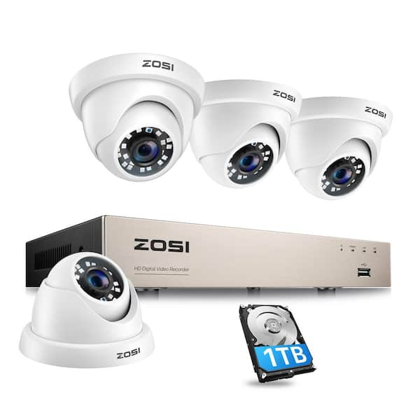 ZOSI 8-Channel 1080p 1TB DVR Security Camera System with 4 Wired Bullet ...