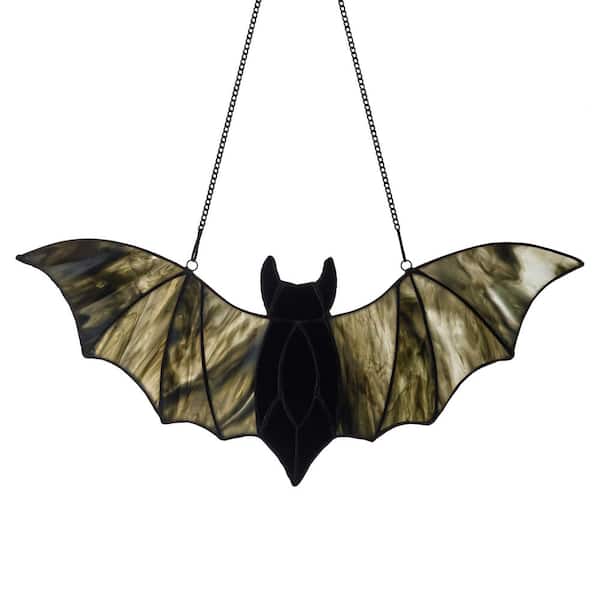 Tiffany-Style Black Bat Stained Glass Window Panel