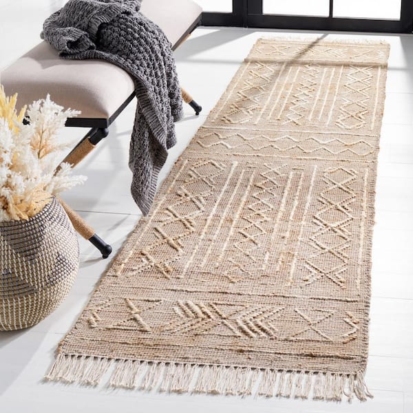 Natural Fiber Beige/Ivory 2 ft. x 9 ft. Geometric Woven Runner Rug