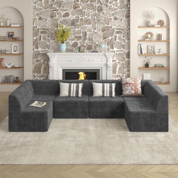 32.1 in. Armless Corduroy Modular Comfy Compressed Sofa in Gray