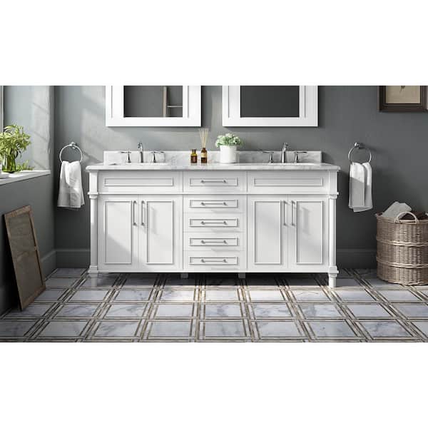 Home Decorators Collection Aberdeen 72 in. Double Sink Freestanding White Bath Vanity with Carrara Marble Top (Assembled)