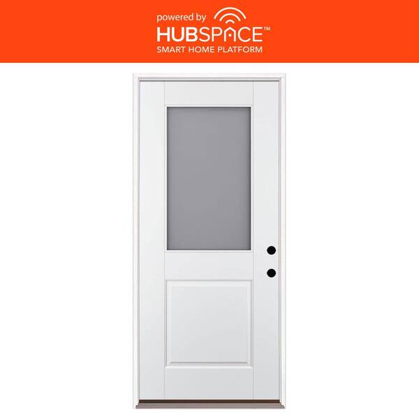 Feather River Doors Smart Glass 36 in. x 80 in. Left Hand Inswing Wind Borne 1/2-Lite Smooth Unfinished Fiberglass Prehung Front Door