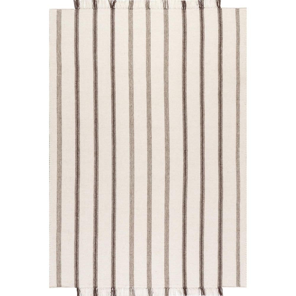 Toluca Ivory Striped Wool Flatweave Handmade Area Rug, 5' x 8'