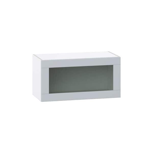 J COLLECTION Milton 30 in. W x 14 in. D x 15 in. H Assembled Shaker Wall Bridge Kitchen Cabinet in Light Gray with Glass Door