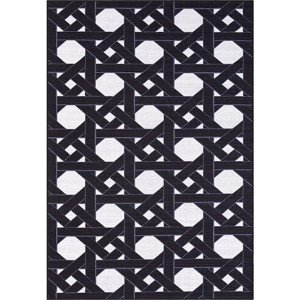 Parker Black 7 ft. 9 in. x 10 ft. 2 in. Geometric Polypropylene Area Rug