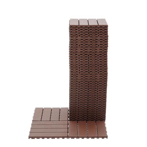 Unbranded 1 ft. x 1 ft. Outdoor Square Waterproof Deck Tile in Brown, All Weather Use ( 44 Per Case)