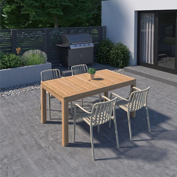 Georgette 5-Piece Solid Teak Wood 100% FSC Rectangular Patio Dining Set Sand