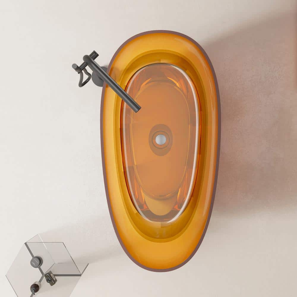 67" Amber Stone Resin Freestanding Soaking Bathtub with Chrome Drain