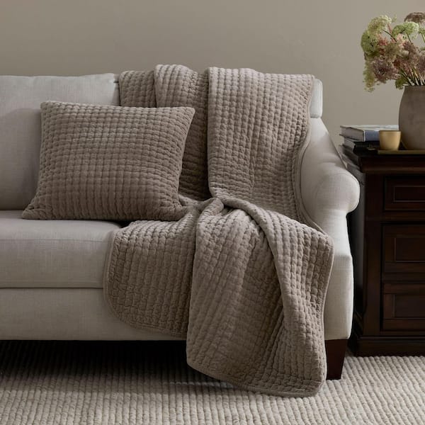 Legends Luxury Tufted Stitch Velvet Decorative Taupe 20 in. L x 20 in. W Throw Pillow Cover