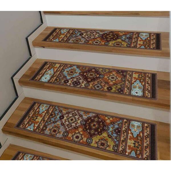 Bakhtiari Multicolor 11.5 in. x 26 in. Stair Tread Cover (Set of 15)