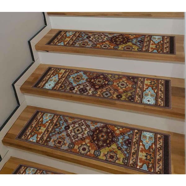 Bakhtiari Multicolor 8 in. x 26 in. Stair Tread Cover (Set of 15)