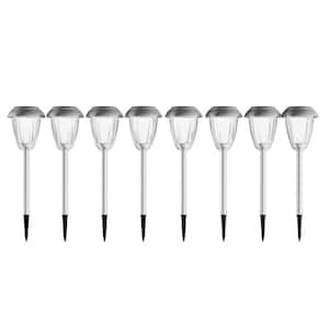 16 in. Tall Gunmetal Outdoor Integrated LED Landscape Stainless Steel Solar Path Light (Set of 8)