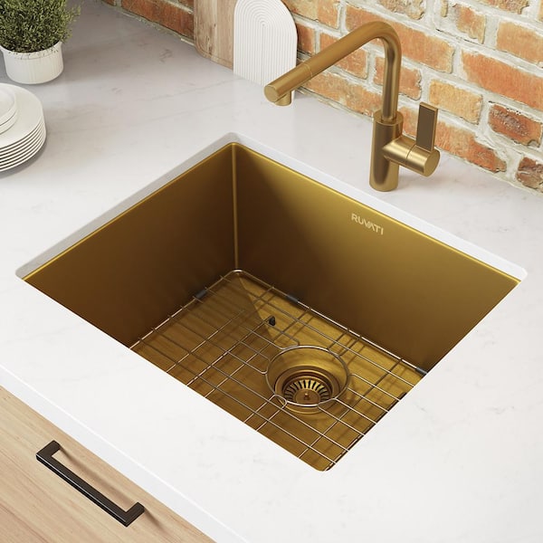 Terraza 21 in. Undermount Single Bowl 16-Gauge Stainless Steel Bar Prep Kitchen Sink in Matte Gold with Rounded Corners