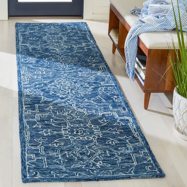 Metro Blue 2 ft. x 9 ft. Medallion Solid Color Runner Rug