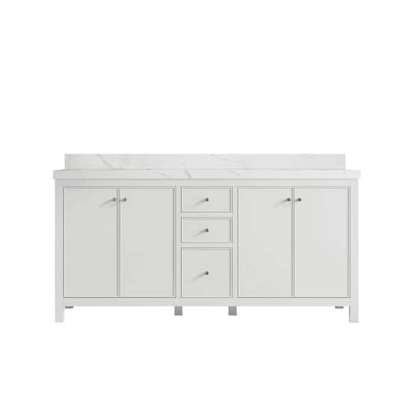 Willow Collections Chicago 72 in. Double Sink Freestanding White Bath Vanity with Calacatta Laza Qt. Top Unassembled