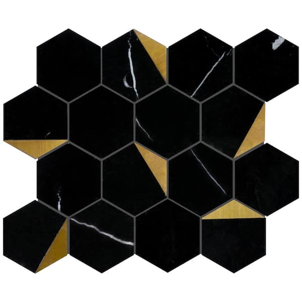 MOLOVO Natural Blanco Black Gold 10.2 in. x 11.78 in. Hexagon Polished Marble Mosaic Tile (8.4 sq. ft./Case)