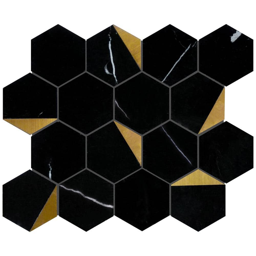 MOLOVO Natural Blanco Black Gold 10.2 in. x 11.78 in. Honeycomb ...