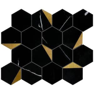 Natural Blanco Black Gold 10.2 in. x 11.78 in. Honeycomb Polished Marble Mosaic Tile Sample