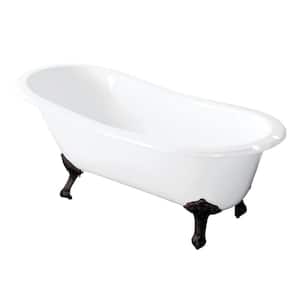 54 in. Cast Iron Slipper Clawfoot Bathtub in White with 7 in. Deck Holes, Feet in Oil Rubbed Bronze