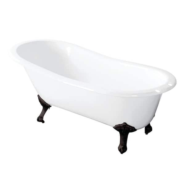 Aqua Eden 54 in. Cast Iron Slipper Clawfoot Bathtub in White with 7 in. Deck Holes, Feet in Oil Rubbed Bronze