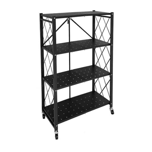 4 Tier Foldable Storage Shelves, Industrial Wire Shelving On Wheels