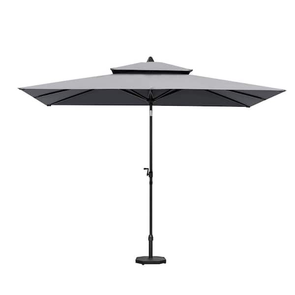 Crestlive Products 10 ft. x 6.5 ft. Metal Patio Market Umbrella Double Top Outdoor Table Umbrella in Dark Gray with 40 lbs. Wheeled Base