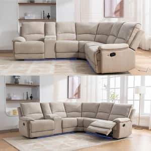 95 in. Modern Manual Reclining Living Room Sofa Set with USB Ports, Hidden Storage, LED Light Strip, Cup Holders, Cream