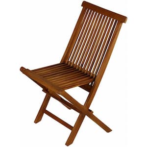 Brown Teak Wood Folding Side Chair 19 in. W x 21 in. D x 35 in. H