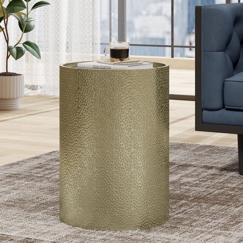 Gold Hammered Iron Round Accent Table, 16"