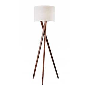 63 in. Brown and White 1 Light 1-Way (On/Off) Tripod Floor Lamp for Liviing Room with Cotton Round Shade