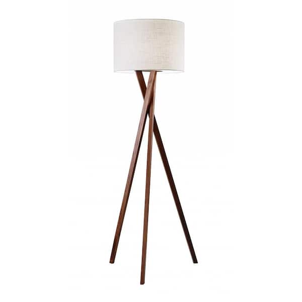 HomeRoots 63 in. Brown and White 1 Light 1-Way (On/Off) Tripod Floor Lamp for Liviing Room with Cotton Round Shade