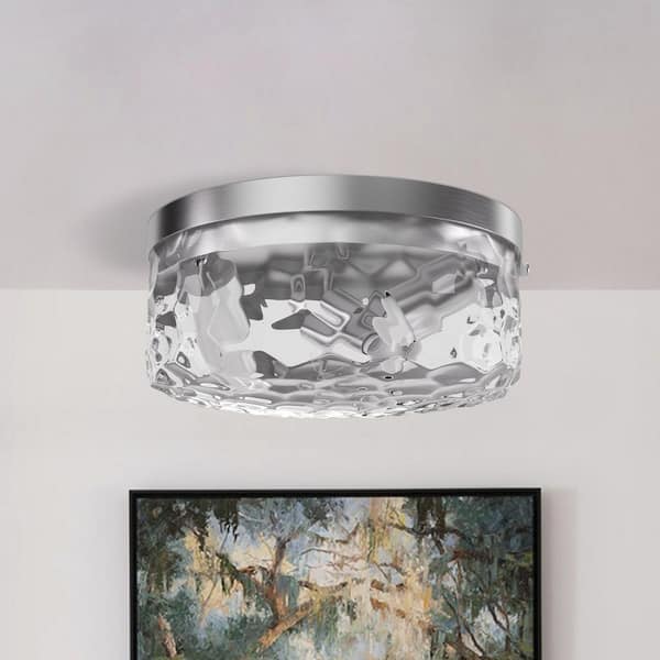 Raleigh 12-In 3-Light Nickel Flush Mount Ceiling Light with Ripple Glass Shade