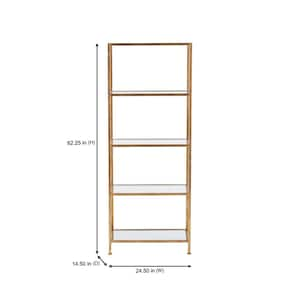 Bella Gold Metal and Glass 4-Shelf Accent Bookcase with Open Back (62 in. H x 24.5 in. W)