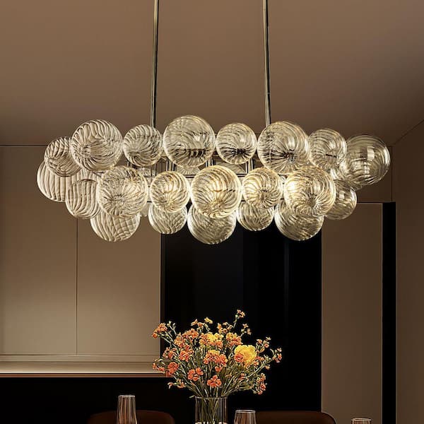 Glam 5-Light W43 in. Modern Dining Room Chrome Chandelier with Hand-Blown Textured Clear Glass Globes for Dining Room