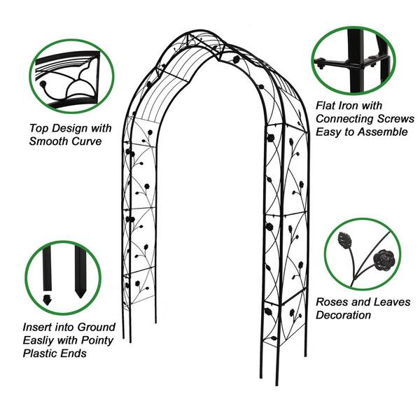98.4 in. x 59 in. Metal Garden Arch Trellis with 8-Styles Arbor for Climbing Plants in Black