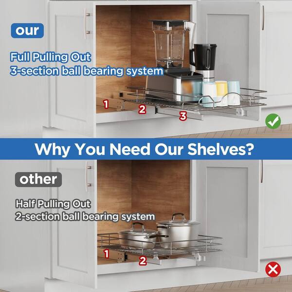 ROOMTEC Pull Out Cabinet Organizer, Kitchen Cabinet Organizer and