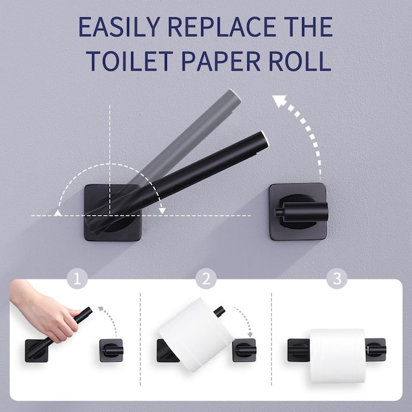 Bathroom Wall-Mount Dual Post Toilet Paper Holder Non-Slip Tissue Roll Holder in Matte Black