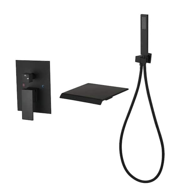 2-Spray Wall-Mount Dual Fixed and Handheld Shower Head ,Tub Shower Faucet Handheld Bathtub Faucet in Matte Black