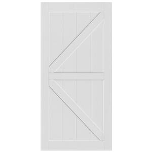 28 in. x 84 in. White K Style Wood Primed Standard Barn Door Slab, Interior Solid Wood Single Door Slab, Pre-Drilled