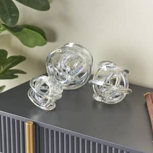 Clear Glass Knotted Ball Knot Sculpture (Set of 3)