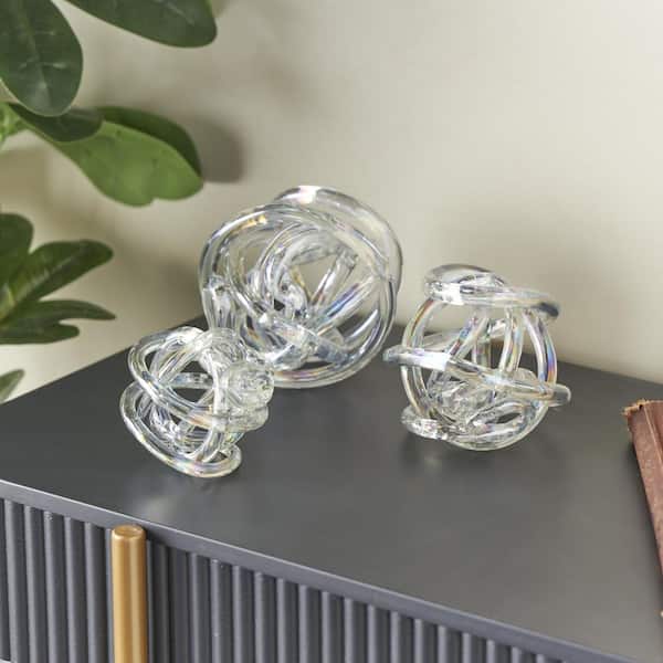 Litton Lane Clear Glass Knotted Ball Knot Sculpture (Set of 3)