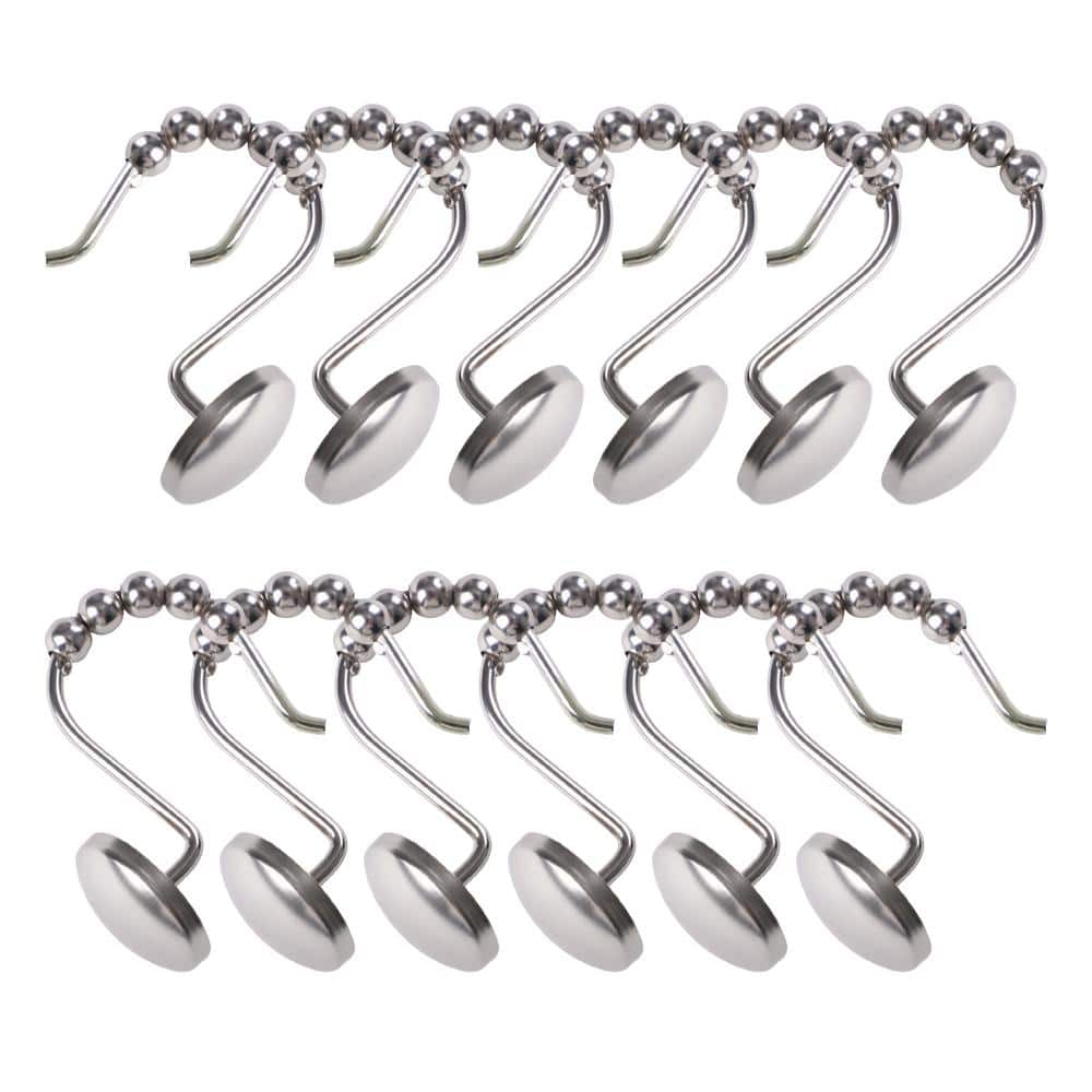 Brushed Nickel Single Design Shower Curtain Hooks Set of 12