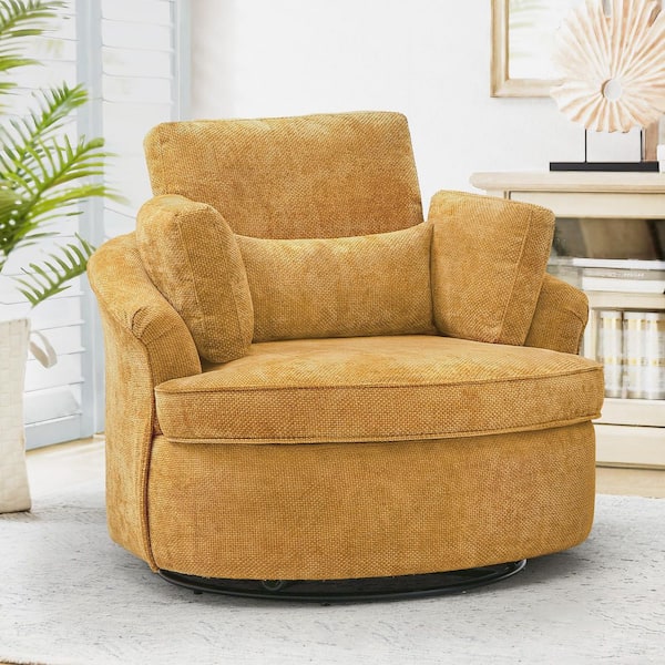 Cyris Oversized Ginger Chenille Upholstered Swivel Accent Chair with 3 Removable Pillows Barrel Chair