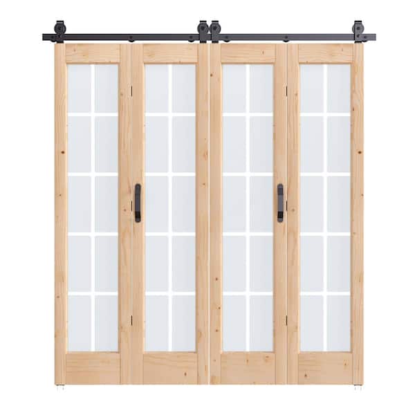 72 in. x 84 in. (Double 36 in. Bi-fold Door) Pre Assembled Frosted Glass Solid Core Wood Brown Bi-fold Door w/ Hardware