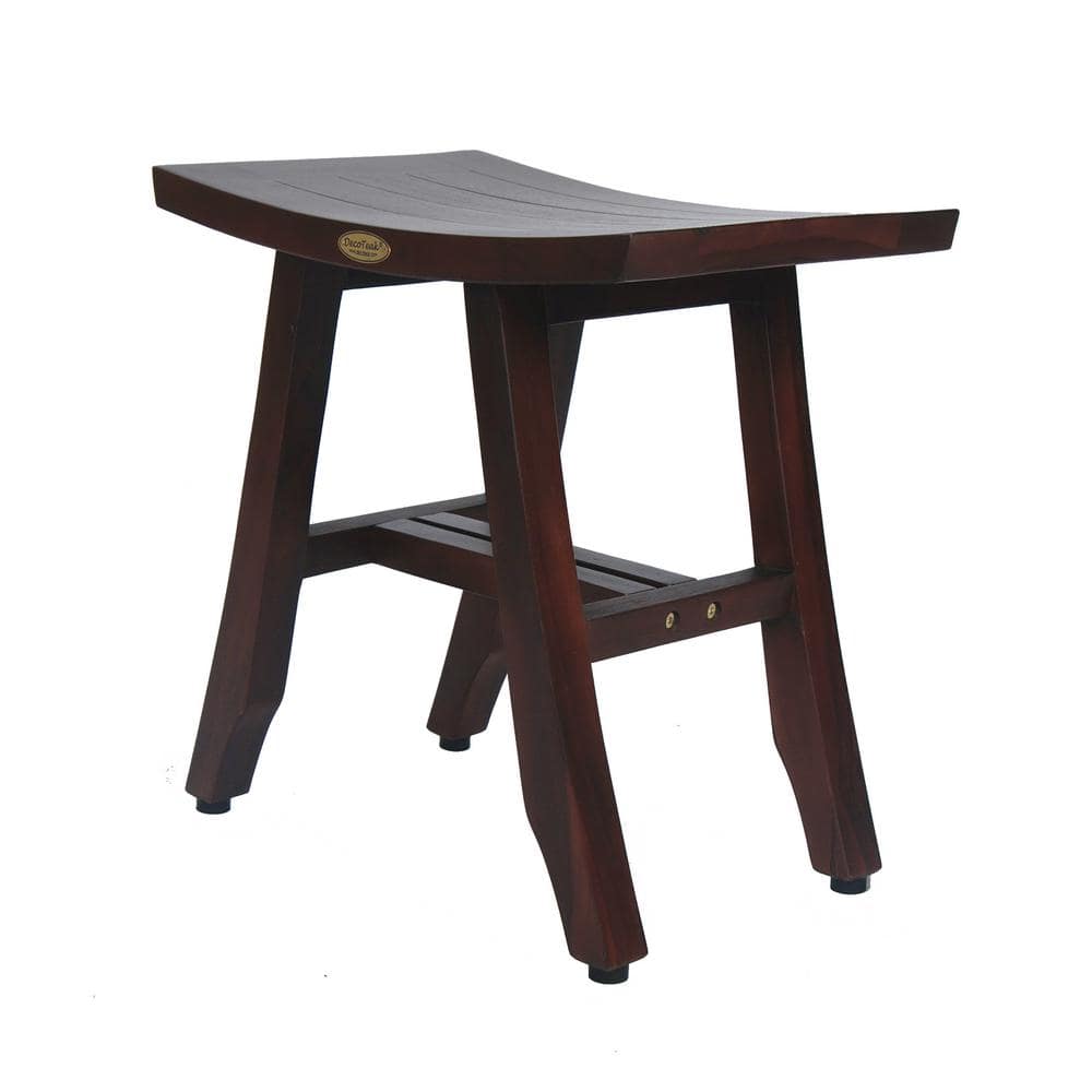 Compact Woodland Brown Teak Shower Bench with Adjustable Foot Levelers