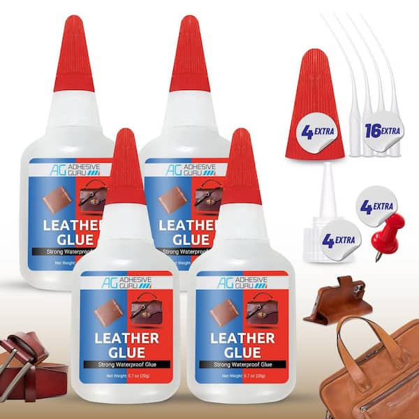 AG Leather Glue 2.8 oz.-Clear Fast-Setting Adhesive with Precision Tips for Leather, Shoes & Bags (0.7 oz./Each, 4-Pack)