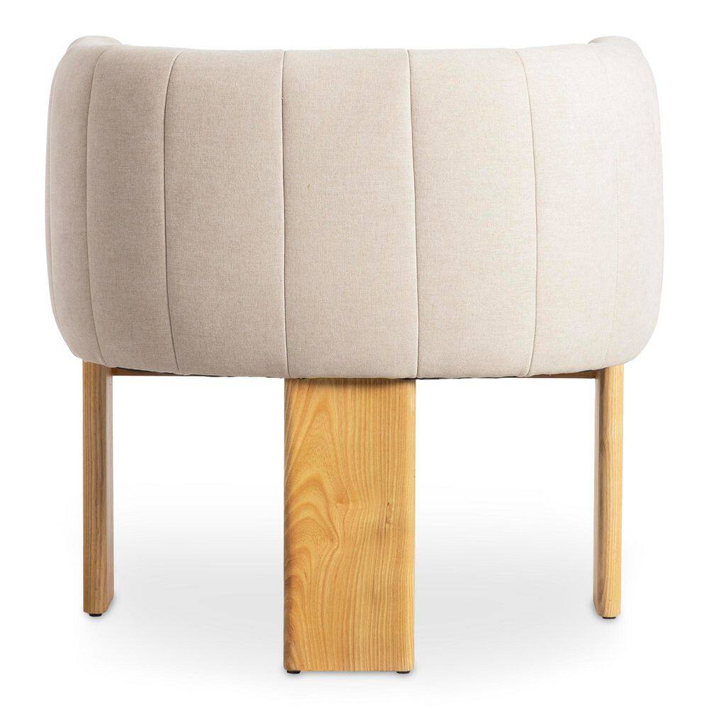 Beige Polyester Upholstered Barrel Chair with Natural Wood Frame