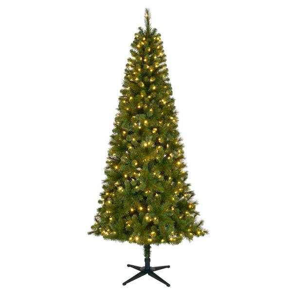 Home Accents Holiday 7.5 ft. Pre-Lit LED Wesley Slim Spruce Artificial Christmas Tree with 350 SureBright Color Changing Lights