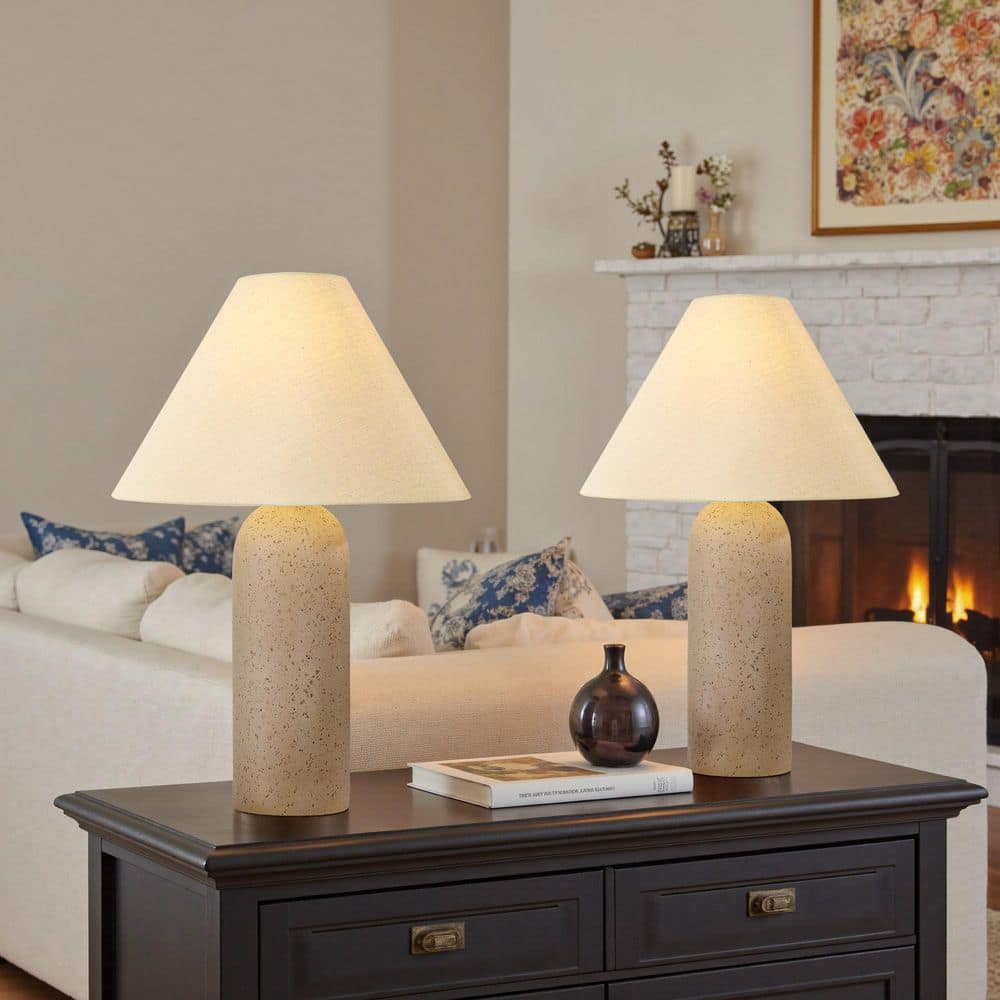 24.9 in. Brown and White Resin Table Lamp Set with Linen Fabric Shade and Cable (Set of 2) price history on PriceWatchPro