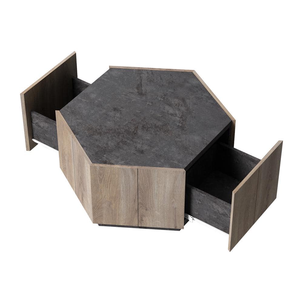 31.81 in. W x 27.56 in. D x 15.75 in. H Oak Beige Hexagonal Table Linen Cab